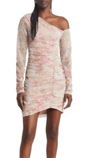 Free People Womens Chloe One Shoulder Ruched Bodycon Dress Multicolor Small NWT