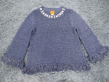Ruby Rd. Sweater Womens Medium Dark Blue Acrylic Metallic Blend Knit Fringe Bead