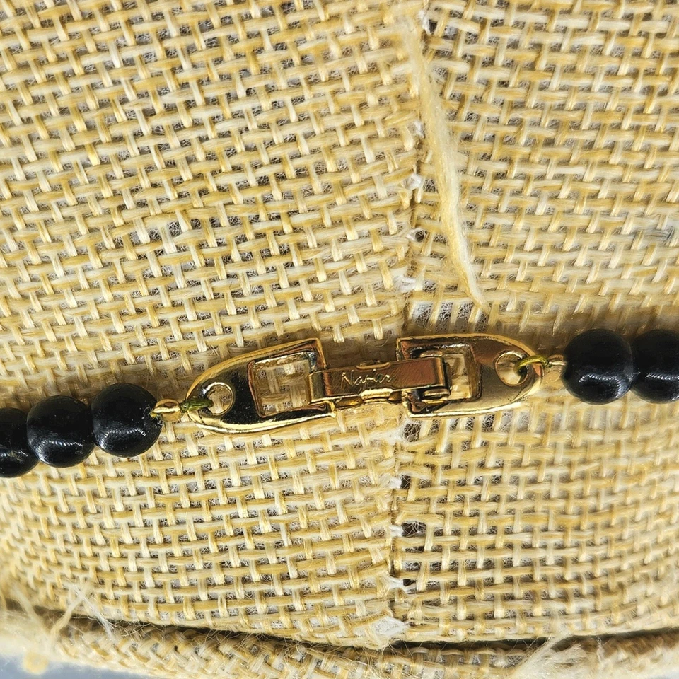 1980s Napier Black Enamel Lucite Gold Tone Faux Pearl Necklace & Clip Earrings - Image 4 of 4