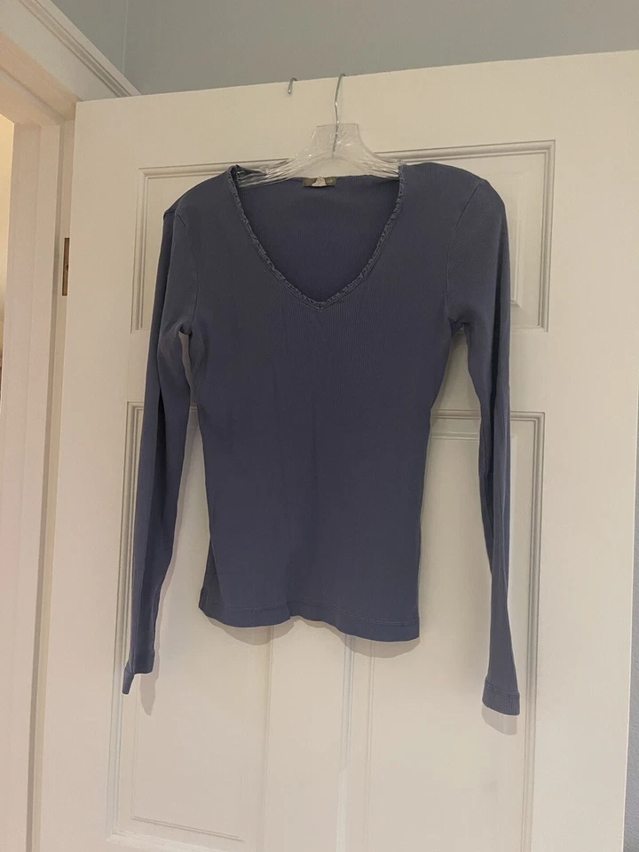 Top tejido manga larga vintage J Crew azul periwinkle cuello en V excelente estado Foto 3 de 4