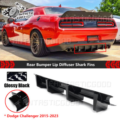For Dodge Challenger R/T SRT SXT 15-23 Black Rear Bumper Lip Diffuser Shark Fins
