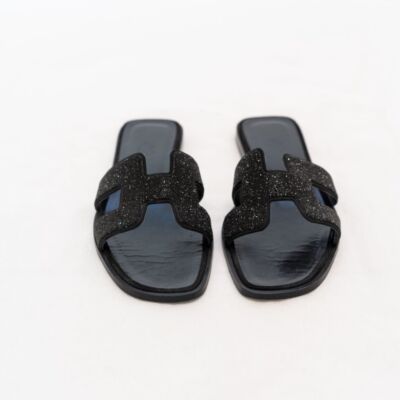 Hermès Black Crystal Oran Sandals 37.5 | eBay