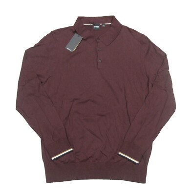 Boss Hugo Boss Men's Red Burgundy Gemello Cotton Knit Long Sleeve Polo Shirt