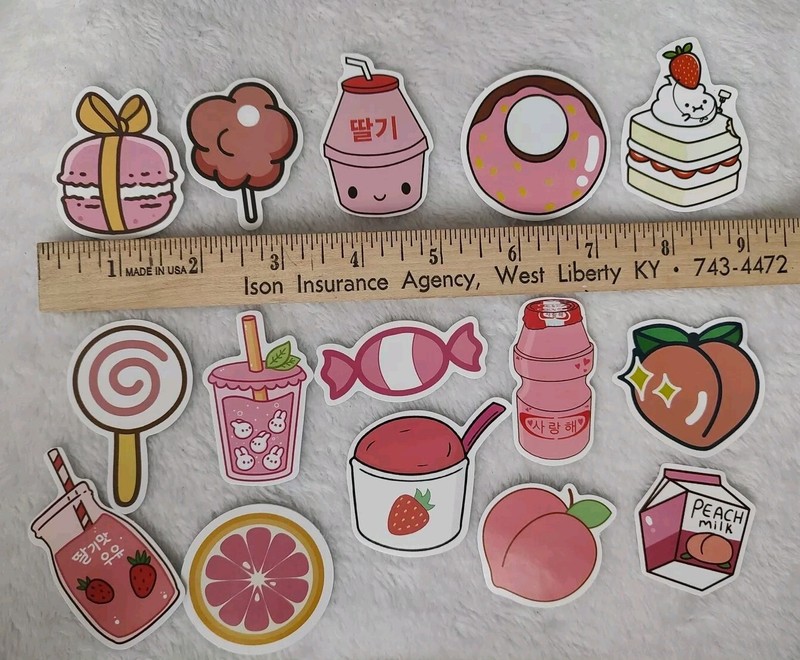 15 Stickers Laptop Decal Guitar Computer Skateboard Notebook Pink Food Items