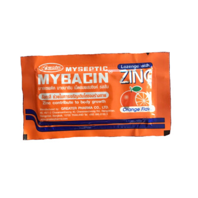 Mybacin Zinc Lozenges Sore Throat Relief Cough Body Growth Orange