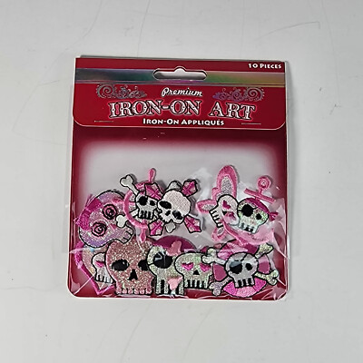 Skull and Bones Embroidered Iron On Patch Biker Punk Pink Girl Goth Horizon
