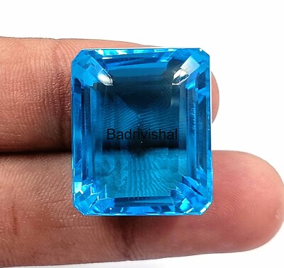 Sky-Blue Topaz 60Ct Emerald Cut London Certified Loose Gemstone Fresh Offer 4JUJ