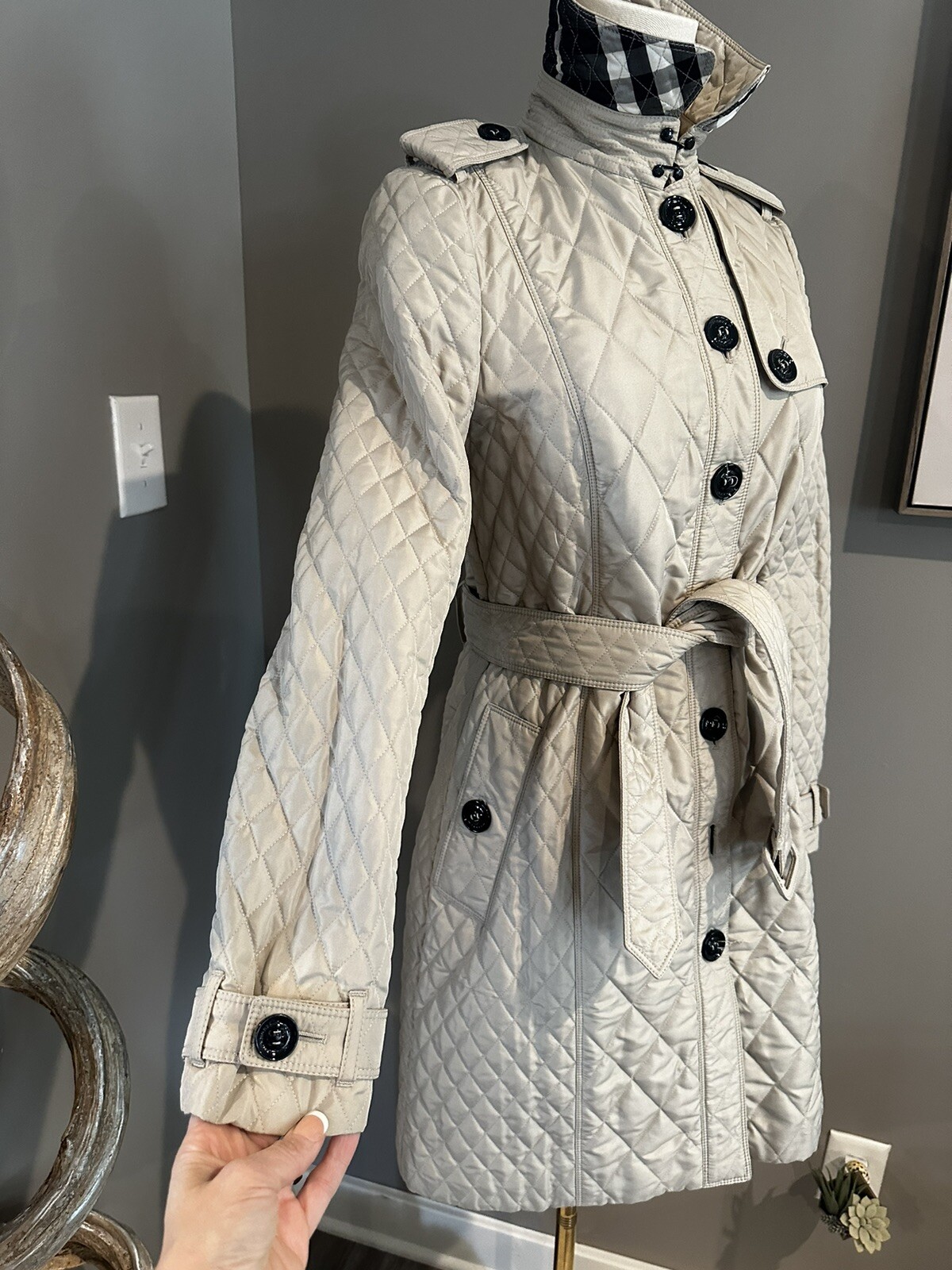 Burberry London Beige Quilted Trench Coat - Nova Check Lining Size 4 Small image 6