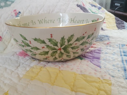 LENOX Holiday Bowl Christmas Holly DIMENSION COLLECTION 7" x 3" Gold STAMP - Picture 3 of 5