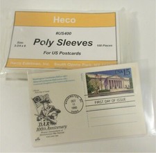 100 U.S. POSTCARD POLY SLEEVES, HECO US400, HEAVY DUTY 3 MIL THICK, 3-3/4" x 6"