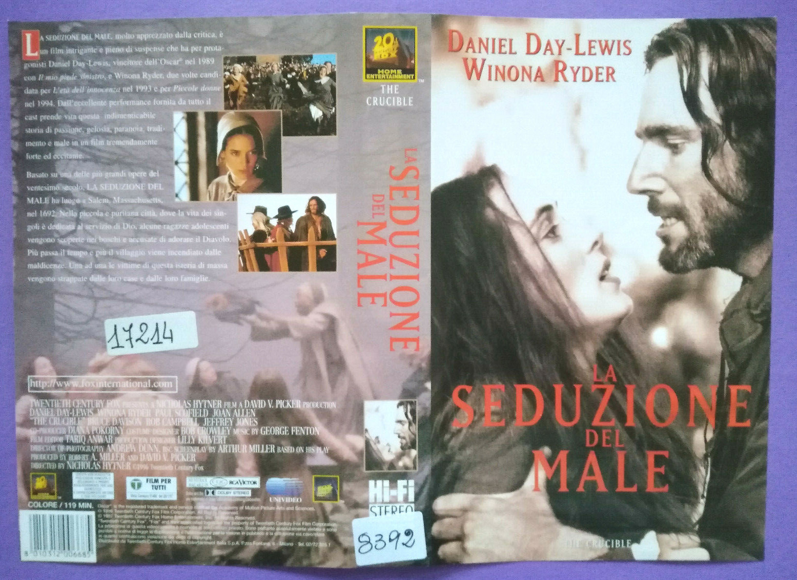 Solo Copertina Fascetta Inlay La Seduzione Del Male winona rider Per Vhs