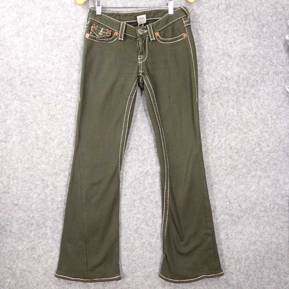 Calça Vintage True Religion Joey Big T Feminina Olive Bootcut Malha Lã Y2K 27/30 - Imagem 3 de 4
