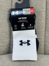    12 Under Armour Socks White UA Team Cushioned Crew Logo Youth M Soccer Sports