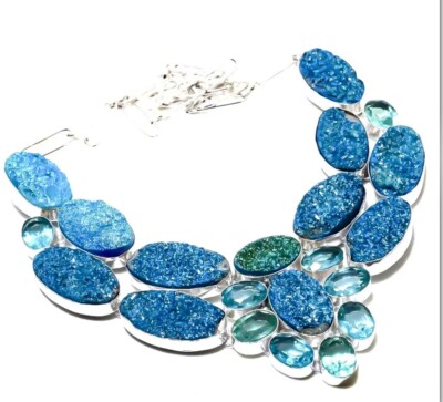 Lovely Mystic Blue Titanium Druzy, Topaz Gemstone Handmade Jewelry Necklace 18''