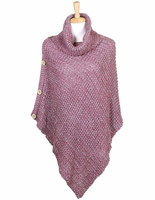 Solid Color Knit Sweater Turtleneck Poncho Shrug for Women