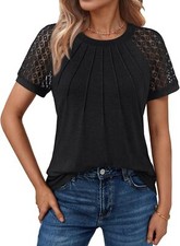 Women's Short Sleeve Lace Blouse Summer Casual Tops Lightweight Round Neck Shirt