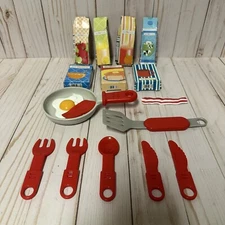 Pretend Play Food Lot 17 Pieces Breakfast Egg Bacon Juice Boxes Mixes Flateware