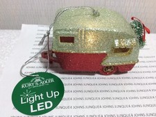 CAMPER ORNAMENT New with tag LIGHT UP LED Red and Gold Sparkles Hangs up