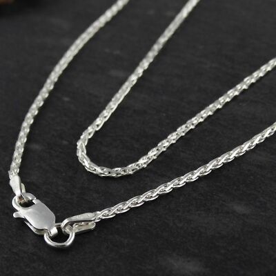 1.5mm Diamond Cut Spiga Wheat Chain Necklace - 925 Sterling Silver - Italian