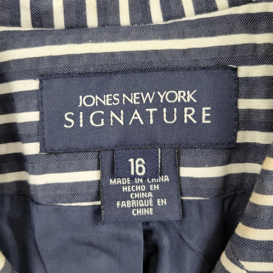 Blazer Jones New York Signature para mujer 16 rayas con cinturón frente abierto manga larga Foto 3 de 4