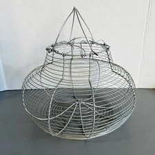 VTG Antique Egg Gathering Basket Round Coil Wire French Farmhouse Primitive 12x8