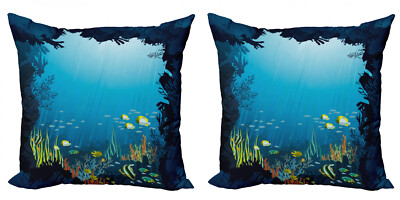 Ozean 2 Teiliges Kissenbezugs Set Tropische Fische und Riffe