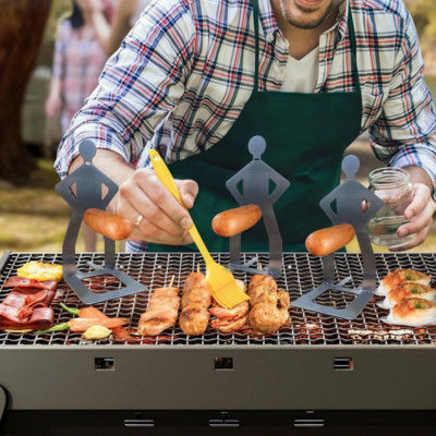 2-4Pcs Foldable BBQ Grill Rack Standing Man Shape Funny Hot Dog Roaster Holder