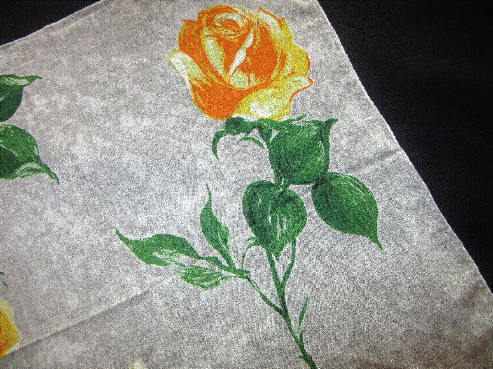 Vintage Hankie LOVELY Rose Floral Grey Backdrop H… - image 3