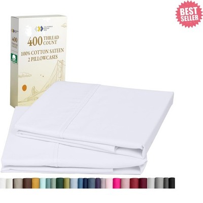 Standard Queen Size Pillowcase Set - 400 Thread Count, 100% Cotton Sateen, Se...