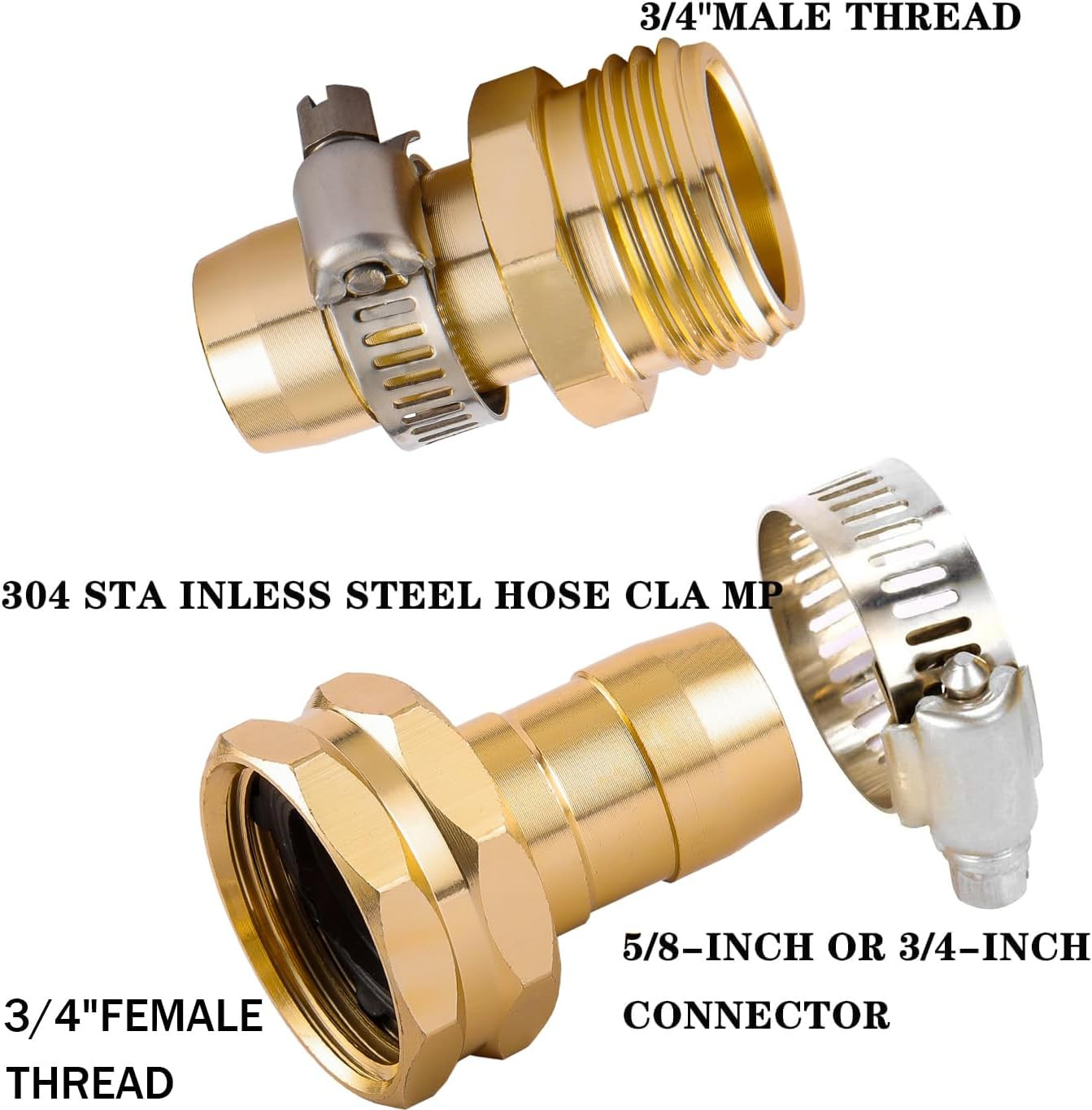 3 Set Garden Hose Repair Connector Kit with Clamps, Fit for 3/4" or 5/8" Garden