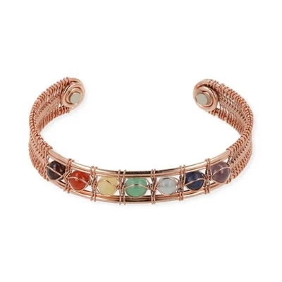 Bracelet Magnétique Cuivre 7 Chakras Pierres Naturelles 1098 Gauss Ajustable - Photo 1/2