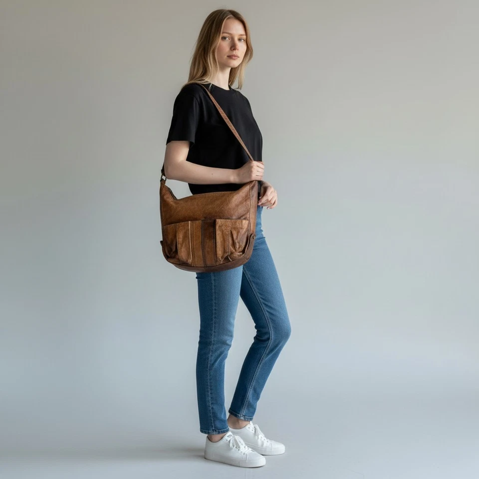 Bolso de Mano Chloe Heloise Bolso de Hombro Hobo 2 Vías Mediano Cuero Marrón #A319 Foto 2 de 4