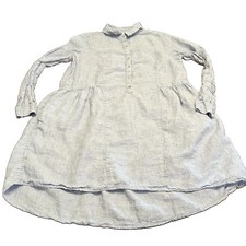 H Halston Women’s Medium Light Blue Linen Peplum Coastal Preppy Dress Pockets