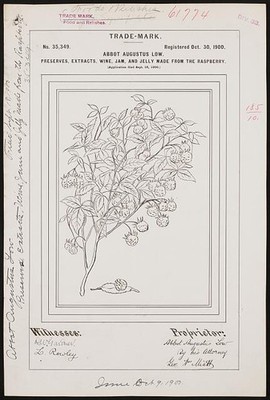 Abbot Augustus Low Raspberry Plant Logo brand Preserves, Extracts, Wine, Jam,