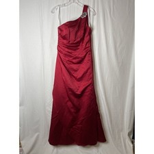 Davids Bridal Dress Red One-Shoulder Women's Size 8 Rhinestones Back Lace