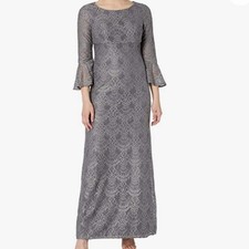 Alex Evenings Pewter Lace Gown 1121896 NWT 6