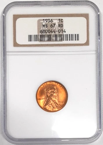 1936 Lincoln Cent Graded by NGC as MS-67 RED (D)