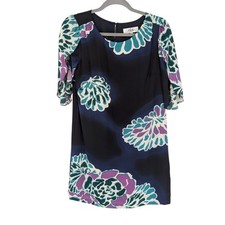 Tibi New York 100% Silk Shift Mini Dress Black Floral Midnight Bloom Size 4