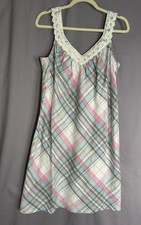Talbots Sleeveless Nightgown Cotton Sz Medium, Blue Pink Plaid