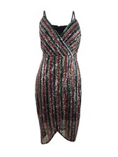Betsey Johnson Women's Multicolored-Sequin Wrap Dress (2, Rainbow Stripe)
