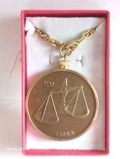 Zodiac Libra Bronze Necklace - with 24" Chain Pendant Medallion Jewelry Token