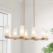 LNC 8-Light Gold Modern Chandelier Frosted Glass Linear Island Pendant