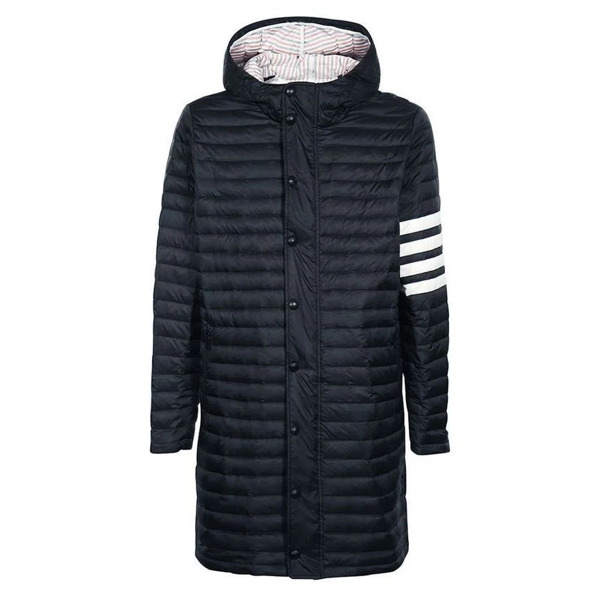 Giacca imbottita Thom Browne diagonale imbottita con cappuccio blu navy MOD013X 05411 415