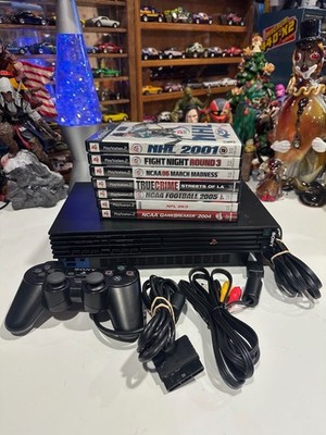 Sony PlayStation 2 Black Console Network Adaptor scph-39001 OEM Cords + 7 Games