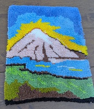 Completed Latch Hook Rug Wall Hanging Mountain View Lake 21" x 26.5" Latchhook