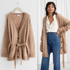 Paris Atelier Other Stories Striped Belted Alpaca Cardigan Brown Size M