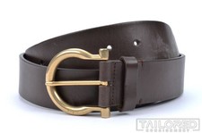 SALVATORE FERRAGAMO Solid Brown Leather Mens Luxury Belt - 40
