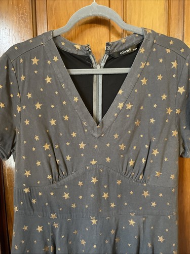Eshakti 1x 18w Banded Empire Waist Dress Gray With Copper Stars Short Sleeves - Picture 3 of 7
