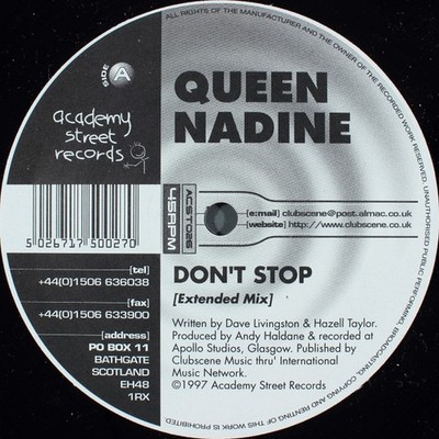 Queen Nadine - Don't Stop - Italian 12''  Vinyl - 1997 - Academy Street