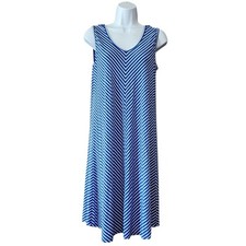Cupio Womens Midi Tank Dress Size M Blue White Striped V-Neck Sleeveless Stretch